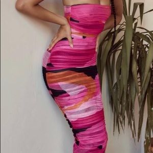 House of CB multi color bodycon strapless dress